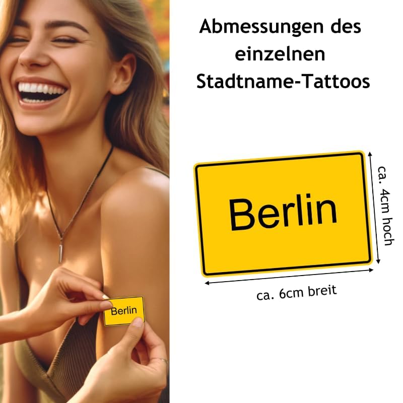 Personalisierbares Temporäres Schild Tattoo mit Wunschtext im Ortsschild – Ideal für Festivals, Hochzeiten & Veranstaltungen (Lieblingsstadt)