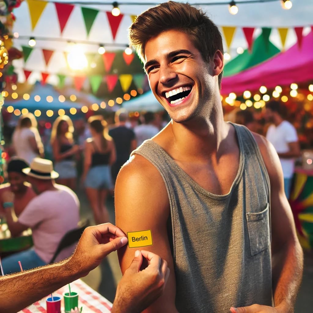 Personalisierbares Temporäres Schild Tattoo mit Wunschtext im Ortsschild – Ideal für Festivals, Hochzeiten & Veranstaltungen (Lieblingsstadt)