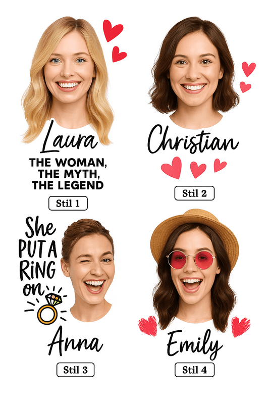 Personalisierte JGA Tattoo Team Braut – Gesicht & Name der Braut | Lustige Accessoires für Junggesellenabschied