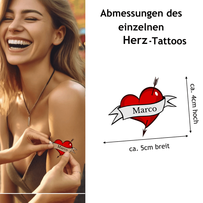 Personalisierbares temporäres Herz Tattoo mit Namen im Herz-Design – Ideal für Festivals, Hochzeiten, Veranstaltungen & Partys (Herz + Name)