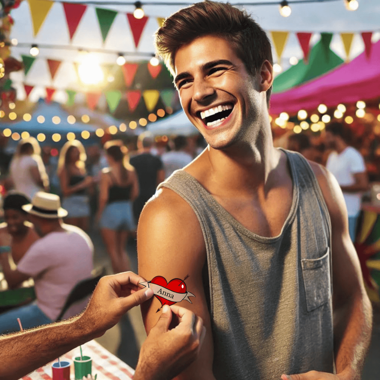 Personalisierbares temporäres Herz Tattoo mit Namen im Herz-Design – Ideal für Festivals, Hochzeiten, Veranstaltungen & Partys (Herz + Name)