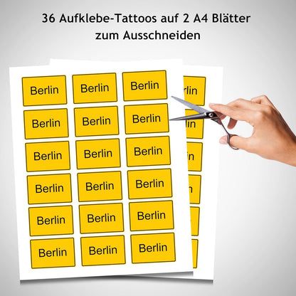 Personalisierbares Temporäres Schild Tattoo mit Wunschtext im Ortsschild – Ideal für Festivals, Hochzeiten & Veranstaltungen (Lieblingsstadt)